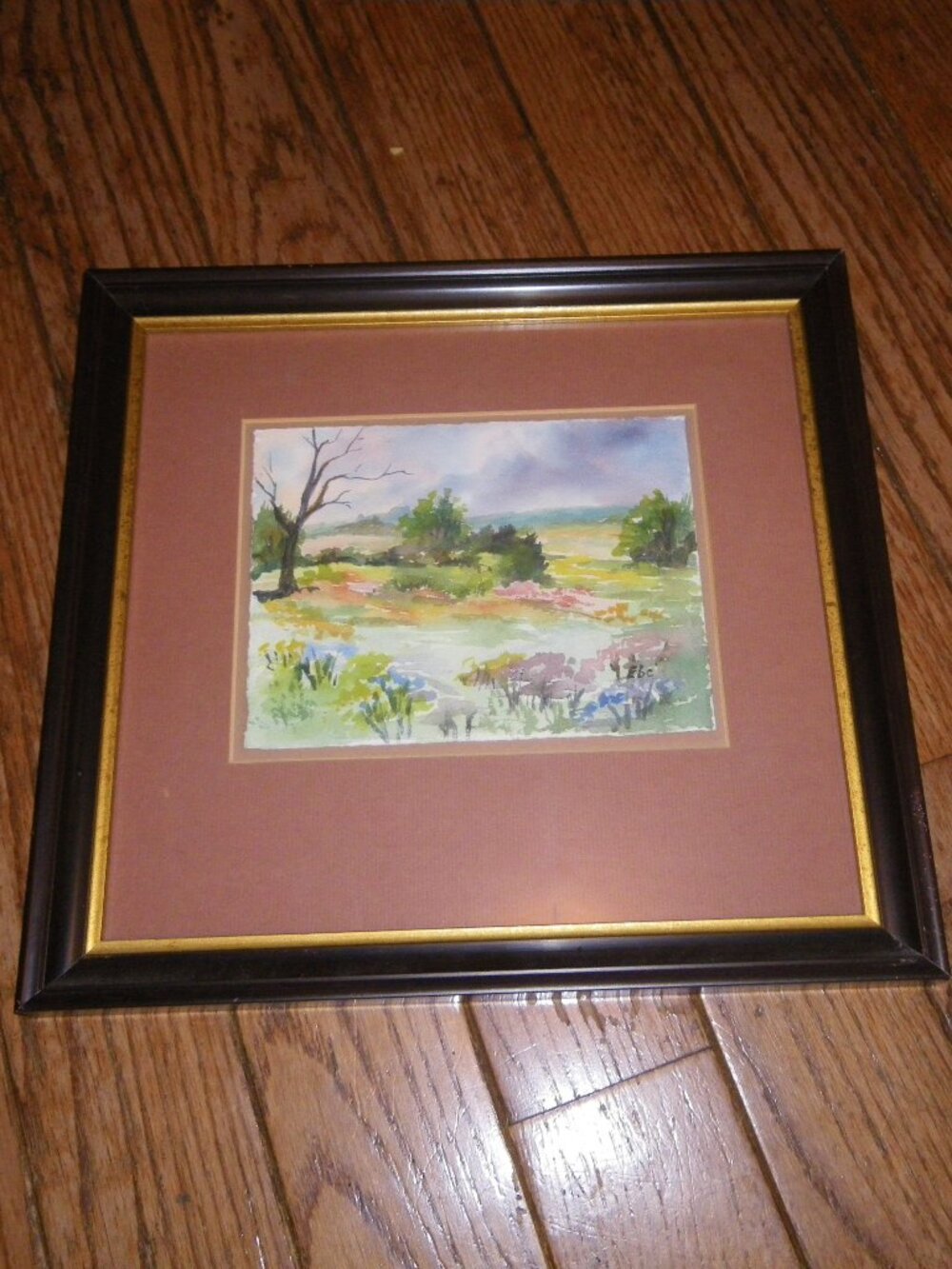 Vintage Framed Watercolor Painting Lovely Country Landscape